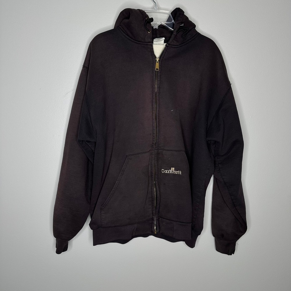 Carhartt Mens Thermal Lined Full Zip Hoodie Brown Faded Large J149 DKB